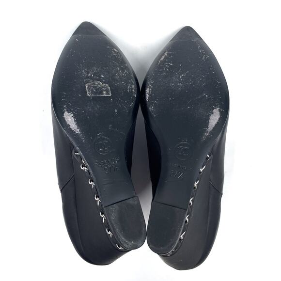Chanel Wedge Booties Black Leather CC Logo Chain Pointed Ankle Sz 37.5 / 7.5 - Picture 8 of 11